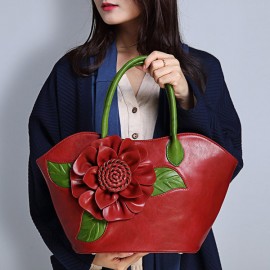 National Style Fancy With Rose Decoration PU Leather Handbag For Women