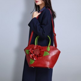 National Style Fancy With Rose Decoration PU Leather Handbag For Women