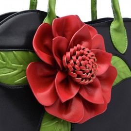 National Style Fancy With Rose Decoration PU Leather Handbag For Women