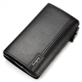 PU Leather Business Casual Zipper Clutch Bag 4 Cash Pocket Wallet For Men