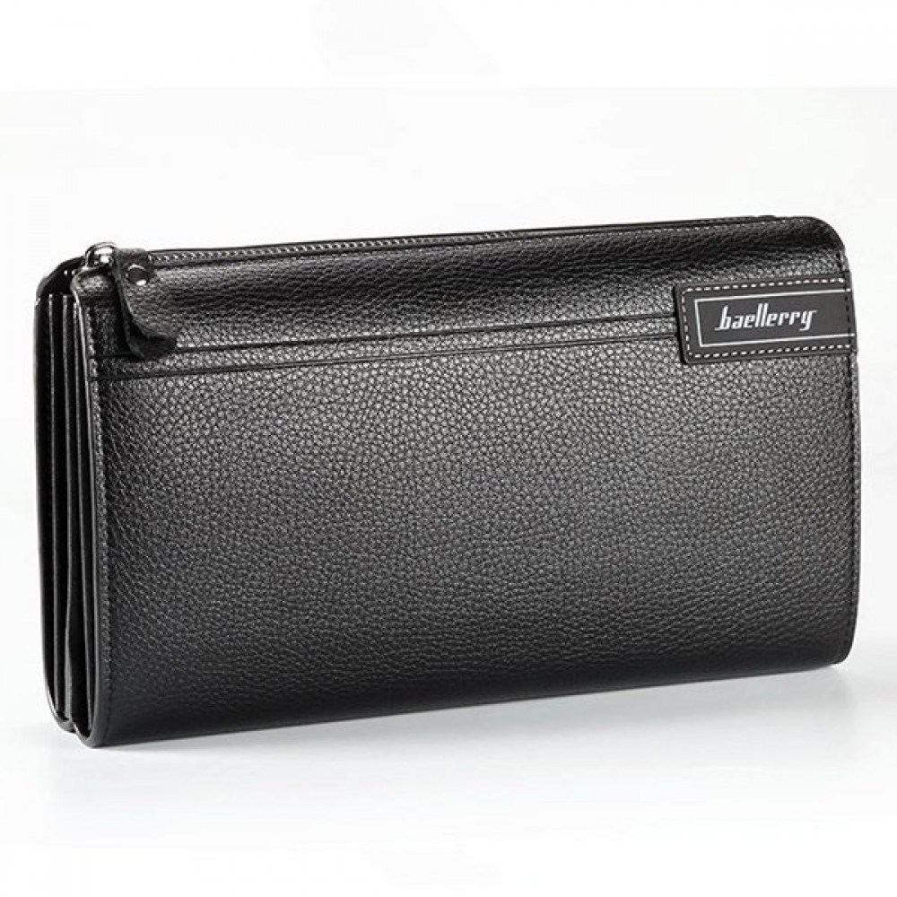 PU Leather Business Casual Zipper Clutch Bag 4 Cash Pocket Wallet For Men
