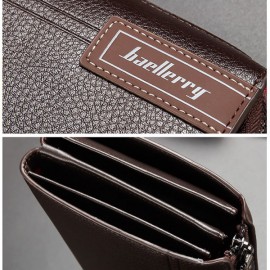 PU Leather Business Casual Zipper Clutch Bag 4 Cash Pocket Wallet For Men