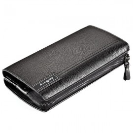 PU Leather Business Casual Zipper Clutch Bag 4 Cash Pocket Wallet For Men