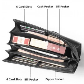 PU Leather Business Casual Zipper Clutch Bag 4 Cash Pocket Wallet For Men