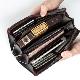 PU Leather Business Casual Zipper Clutch Bag 4 Cash Pocket Wallet For Men