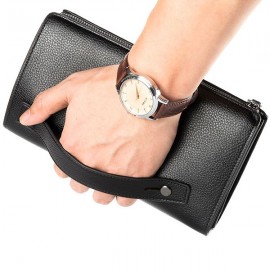 PU Leather Business Casual Zipper Clutch Bag 4 Cash Pocket Wallet For Men