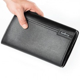 PU Leather Business Casual Zipper Clutch Bag 4 Cash Pocket Wallet For Men