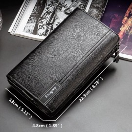 PU Leather Business Casual Zipper Clutch Bag 4 Cash Pocket Wallet For Men