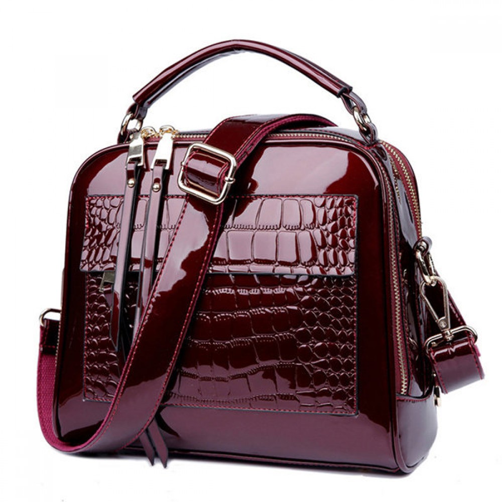 Patent Leather Crocodile Pattern Handbag Shell Solid Leisure Crossbody Bag