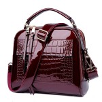 Patent Leather Crocodile Pattern Handbag Shell Solid Leisure Crossbody Bag