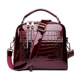 Patent Leather Crocodile Pattern Handbag Shell Solid Leisure Crossbody Bag