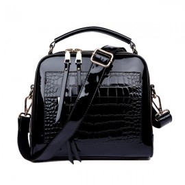 Patent Leather Crocodile Pattern Handbag Shell Solid Leisure Crossbody Bag