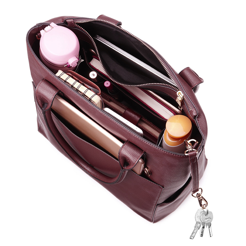 QUEENIE Women Casual Handbag 14 inch Laptop Shopping Solid Shoulder Bag