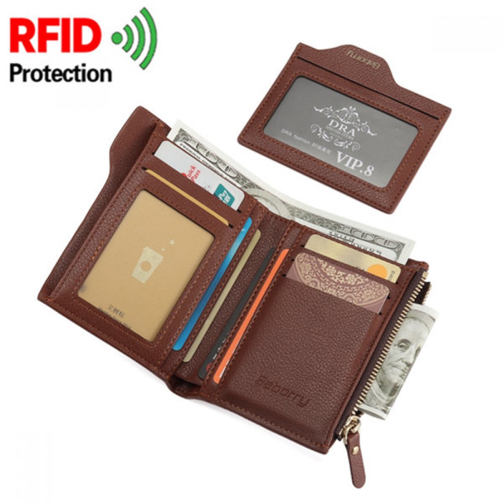 RFID Antimagnetic 6 Card Holders Wallet Business PU Leather Coin Bag For Men