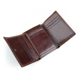 RFID Antimagnetic Genuine Leather Vintage Multi-Card Slots Tri-fold Wallet For Men