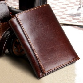 RFID Antimagnetic Genuine Leather Vintage Multi-Card Slots Tri-fold Wallet For Men