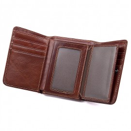 RFID Antimagnetic Genuine Leather Vintage Multi-Card Slots Tri-fold Wallet For Men