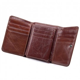 RFID Antimagnetic Genuine Leather Vintage Multi-Card Slots Tri-fold Wallet For Men
