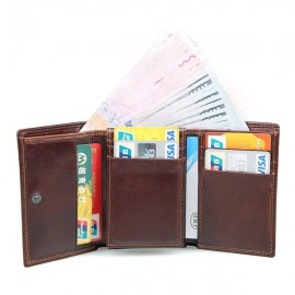 RFID Antimagnetic Genuine Leather Vintage Multi-Card Slots Tri-fold Wallet For Men