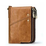 RFID Genuine Leather 12 Card Slot Casual Multifunction Wallet Double Zip Retro Purse For Men Women