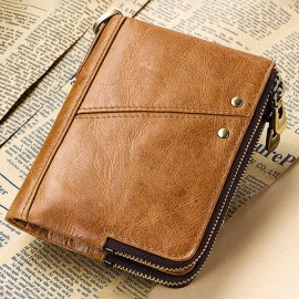 RFID Genuine Leather 12 Card Slot Casual Multifunction Wallet Double Zip Retro Purse For Men Women