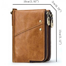 RFID Genuine Leather 12 Card Slot Casual Multifunction Wallet Double Zip Retro Purse For Men Women
