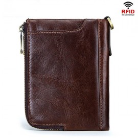 RFID Genuine Leather 12 Card Slot Casual Multifunction Wallet Double Zip Retro Purse For Men Women