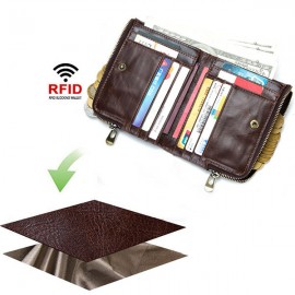 RFID Genuine Leather 12 Card Slot Casual Multifunction Wallet Double Zip Retro Purse For Men Women