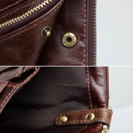 RFID Genuine Leather 12 Card Slot Casual Multifunction Wallet Double Zip Retro Purse For Men Women