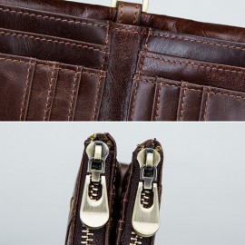 RFID Genuine Leather 12 Card Slot Casual Multifunction Wallet Double Zip Retro Purse For Men Women