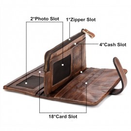 RFID Genuine Leather Casual 18 Card Slot Wallet Retro High Capacity Clutch Bags For Men
