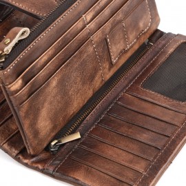 RFID Genuine Leather Casual 18 Card Slot Wallet Retro High Capacity Clutch Bags For Men