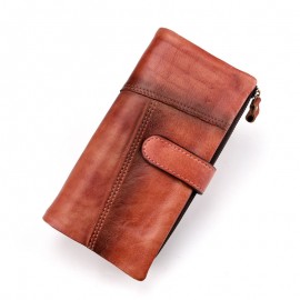 RFID Genuine Leather Casual 18 Card Slot Wallet Retro High Capacity Clutch Bags For Men