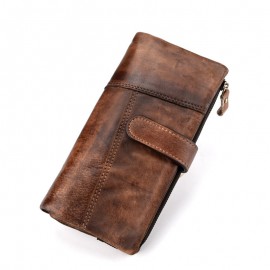 RFID Genuine Leather Casual 18 Card Slot Wallet Retro High Capacity Clutch Bags For Men