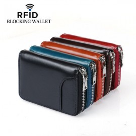 RFID Men And Women Genuine Leather 12 Card Slot Wallet Short Coin Purse
