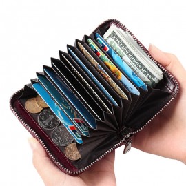 RFID Men And Women Genuine Leather 12 Card Slot Wallet Short Coin Purse