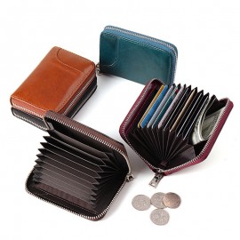 RFID Men And Women Genuine Leather 12 Card Slot Wallet Short Coin Purse