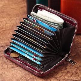RFID Men And Women Genuine Leather 12 Card Slot Wallet Short Coin Purse
