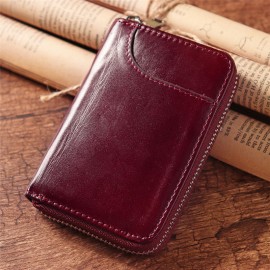 RFID Men And Women Genuine Leather 12 Card Slot Wallet Short Coin Purse