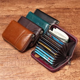 RFID Men And Women Genuine Leather 12 Card Slot Wallet Short Coin Purse