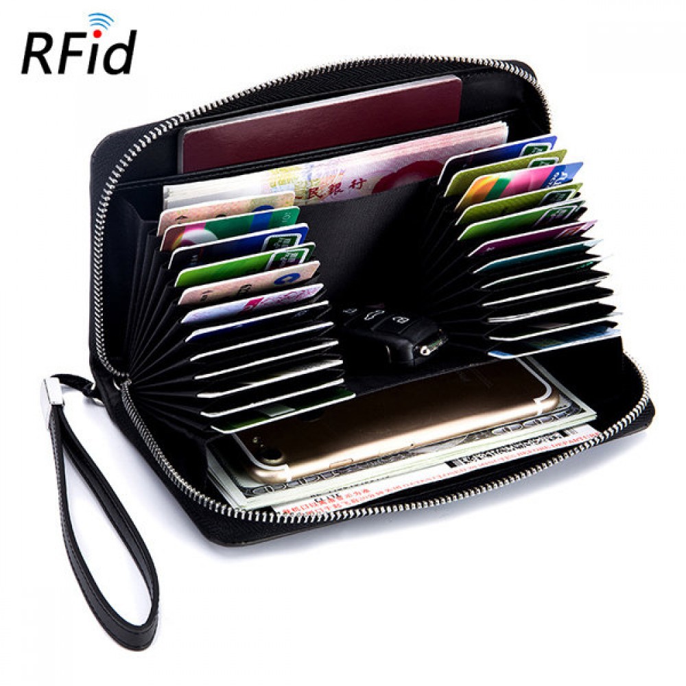 RFID Men And Women Genuine Leather 24 Card Slot Wallet Multifunction Passport Purse