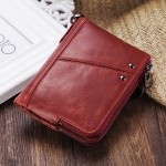 RFID Women Genuine Leather 12 Card Slot Bifold Short Wallet Double Zipper Coin Purse