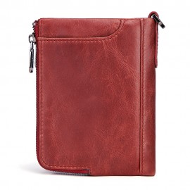 RFID Women Genuine Leather 12 Card Slot Bifold Short Wallet Double Zipper Coin Purse