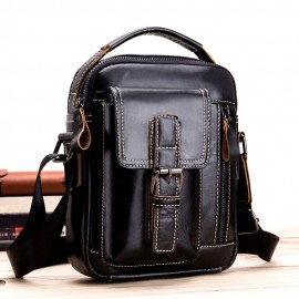 Retro Genuine Leather Business Casual Bag 6 Inch Phone Pocket Crossbody Bag For Men