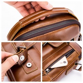 Retro Genuine Leather Business Casual Bag 6 Inch Phone Pocket Crossbody Bag For Men