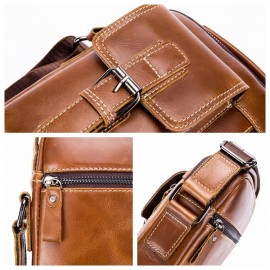 Retro Genuine Leather Business Casual Bag 6 Inch Phone Pocket Crossbody Bag For Men