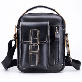 Retro Genuine Leather Business Casual Bag 6 Inch Phone Pocket Crossbody Bag For Men