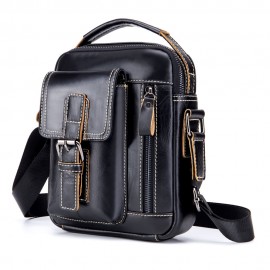 Retro Genuine Leather Business Casual Bag 6 Inch Phone Pocket Crossbody Bag For Men