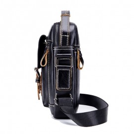 Retro Genuine Leather Business Casual Bag 6 Inch Phone Pocket Crossbody Bag For Men