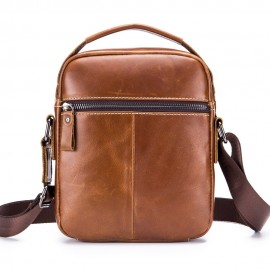 Retro Genuine Leather Business Casual Bag 6 Inch Phone Pocket Crossbody Bag For Men